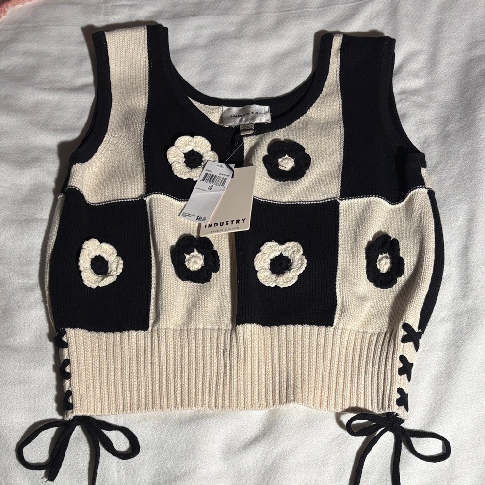 Black and Cream Floral Knit Vest- New With Tags!